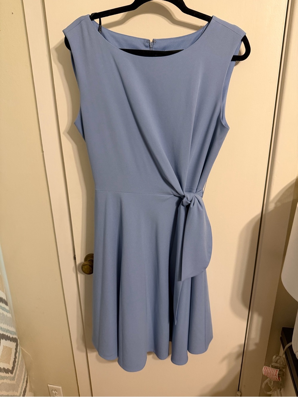 Sleeveless Dusty Blue Tie-Waist Midi Dress